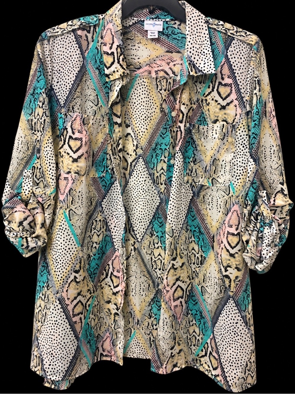 Jaclyn Smith - pastel snake print -Button-Down and roll tab shirt